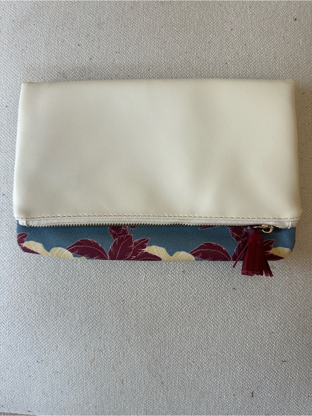 Rachel Pally Ivory Foldover Clutch with Blue & Burgundy Floral Trim